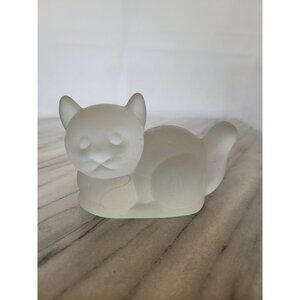 Art Glass Cat Figurine Paper Weight Frosted White